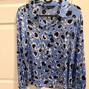 Zara satin Blue leopard Button Down